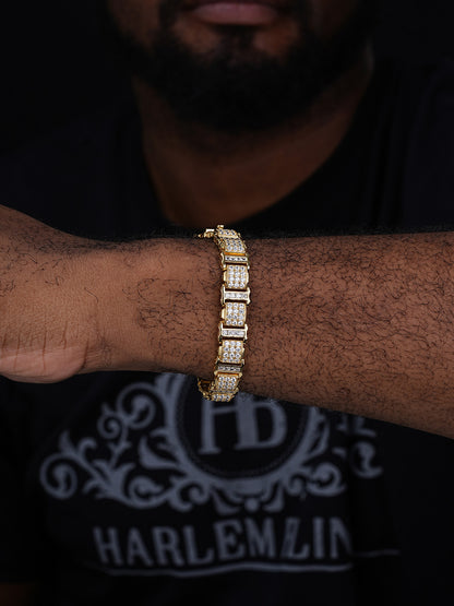 Harlem Classic Bracelet Iced Out CZ Stones - 14k Gold Vermeil 925 Silver - 11mm - 7.5"-8.5"