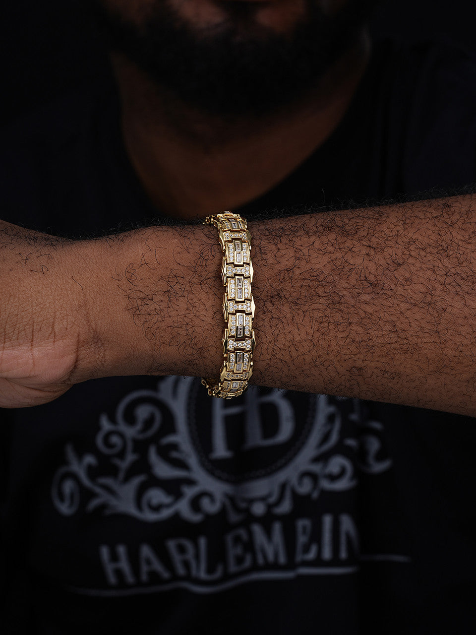 Parisian Vuitton Custom Link Bracelet Iced Out CZ Stones - 14k Gold Vermeil 925 Silver - 12mm - 7"-8.5"