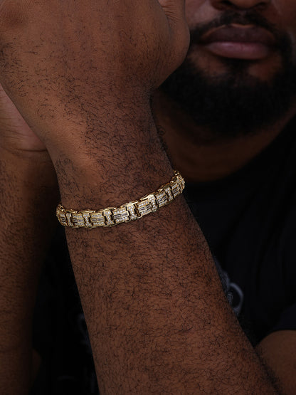 Parisian Vuitton Custom Link Bracelet Iced Out CZ Stones - 14k Gold Vermeil 925 Silver - 12mm - 7"-8.5"