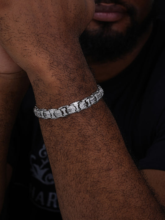 Parisian Vuitton Custom Link Bracelet Iced Out CZ Stones - 925 Silver - 12mm - 7"-8.5"