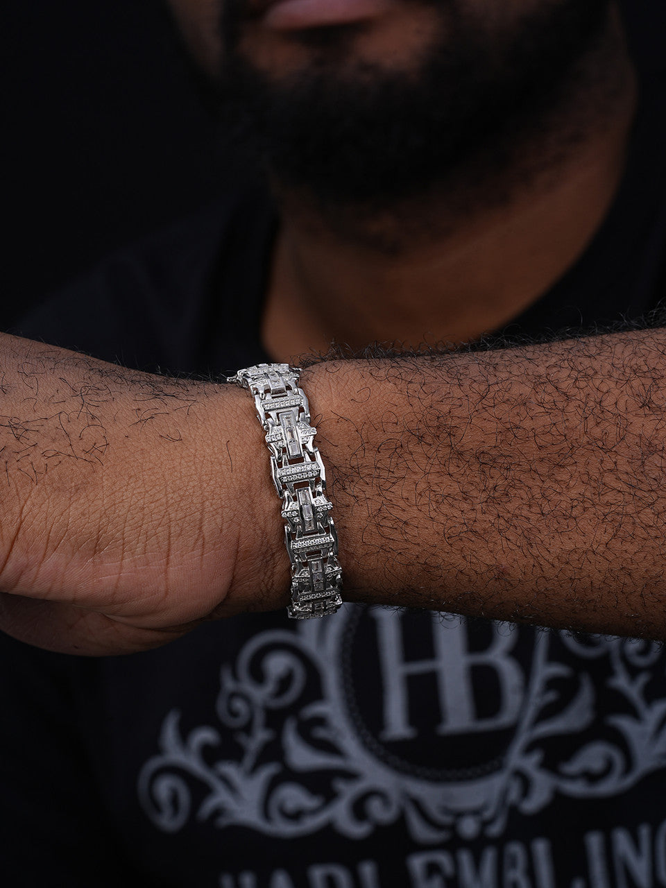 Ferrari Custom Link Bracelet Iced Out Baguette CZ Stones - 925 Silver - 12mm - 7"-8.5"