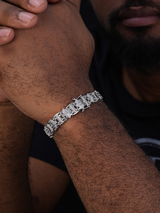 Ferrari Custom Link Bracelet Iced Out Baguette CZ Stones - 925 Silver - 12mm - 7"-8.5"