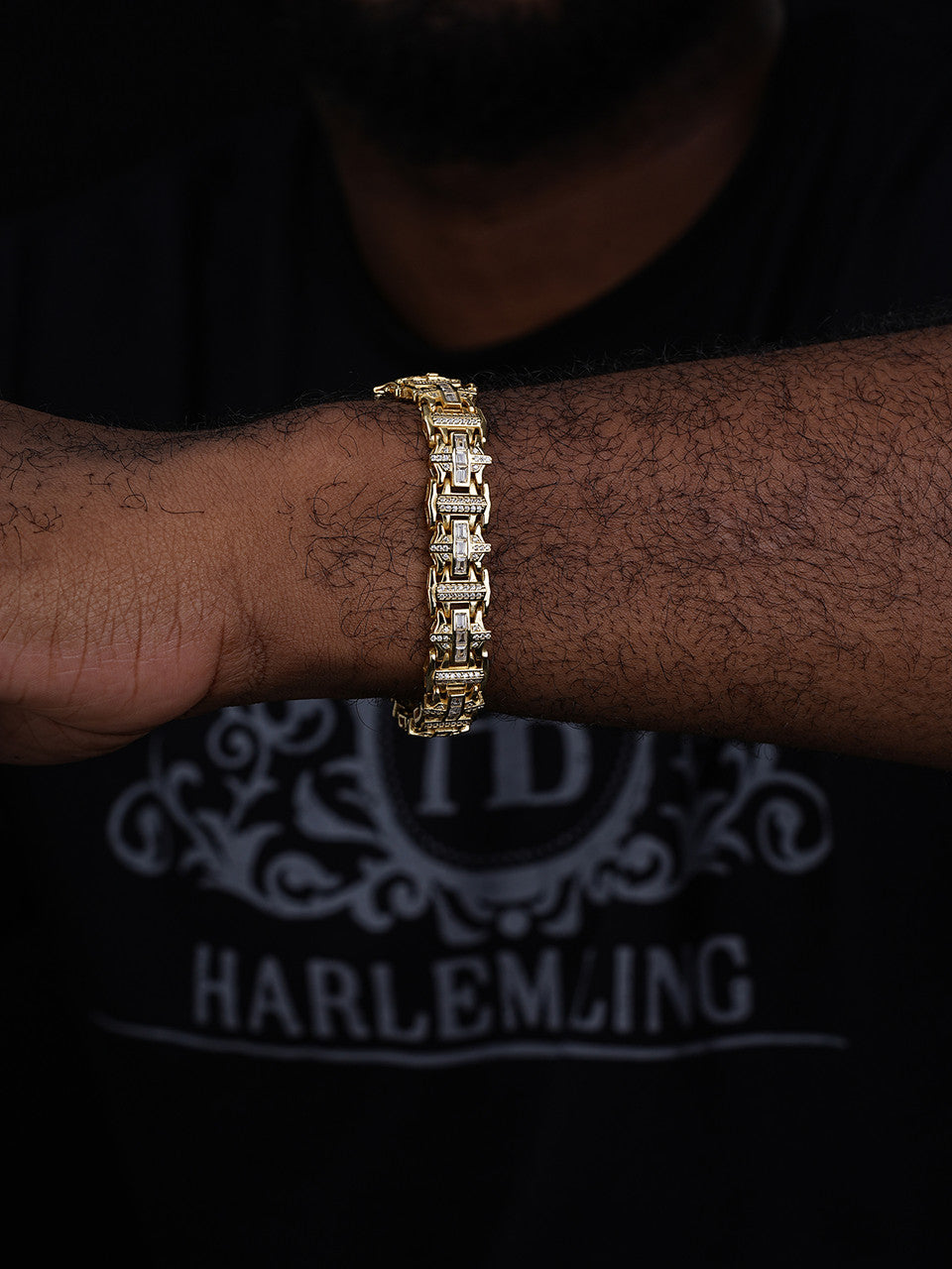 Ferrari Custom Link Bracelet Iced Out Baguette CZ Stones - 14k Gold Vermeil 925 Silver - 12mm - 7"-8.5"