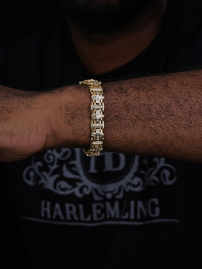 Ferrari Custom Link Bracelet Iced Out Baguette CZ Stones - 14k Gold Vermeil 925 Silver - 12mm - 7"-8.5"