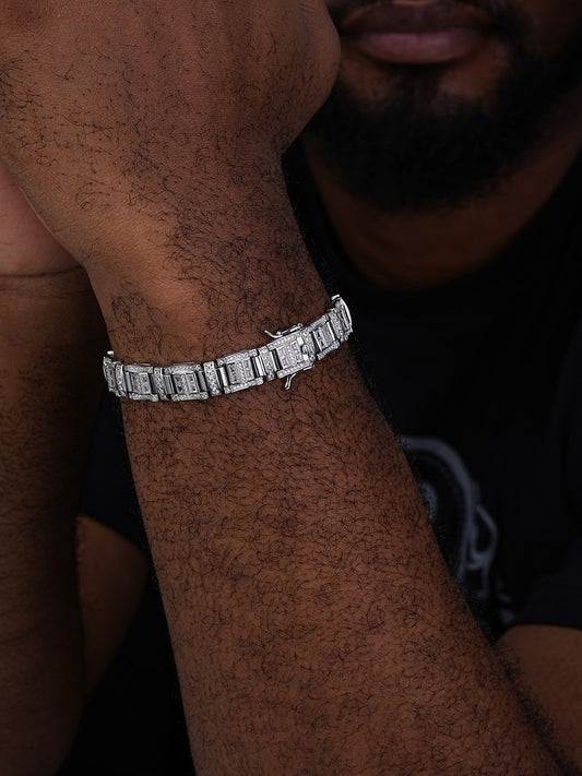 Sunny Florida Bracelet Baguette Iced Out CZ Stones - 925 Silver - 11.5mm - 7"-8.5"