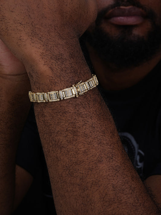 Sunny Florida Bracelet Baguette Iced Out CZ Stones - 14k Gold Vermeil 925 Silver - 11.5mm - 7"-8.5"