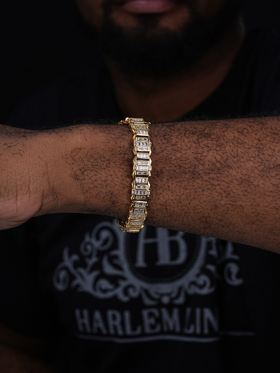 NYC Lights Bracelet Baguette Iced Out CZ Stones - 14k Gold Vermeil 925 Silver - 11mm - 7"-8.5"