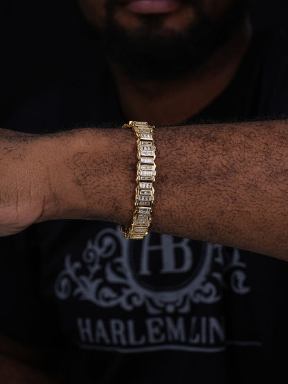 NYC Lights Bracelet Baguette Iced Out CZ Stones - 14k Gold Vermeil 925 Silver - 11mm - 7"-8.5"
