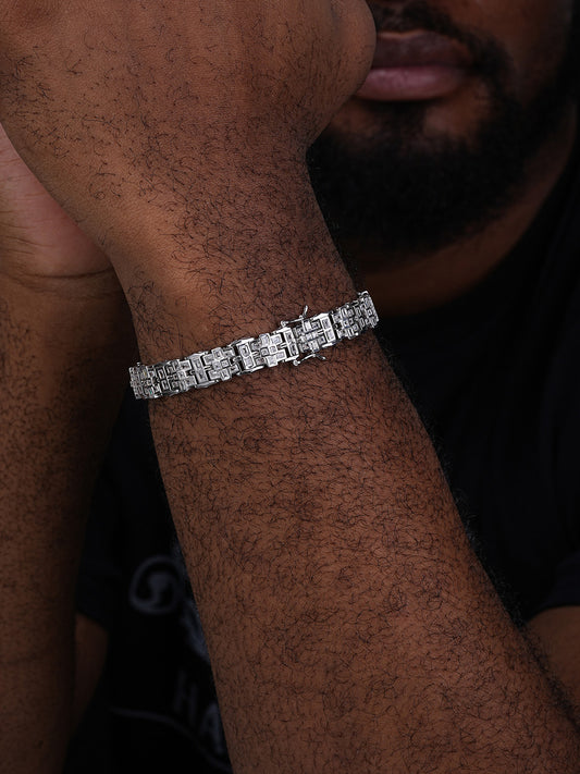 Supreme Ice Bracelet Baguette Iced Out CZ Stones - 925 Silver - 11.5mm - 7"-8.5"