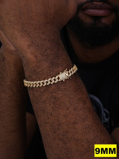 MOISSANITE Classic Miami Cuban Link Bracelet Iced Out - 14k Gold Vermeil 925 Silver - 6mm-18mm - 7-8.5"