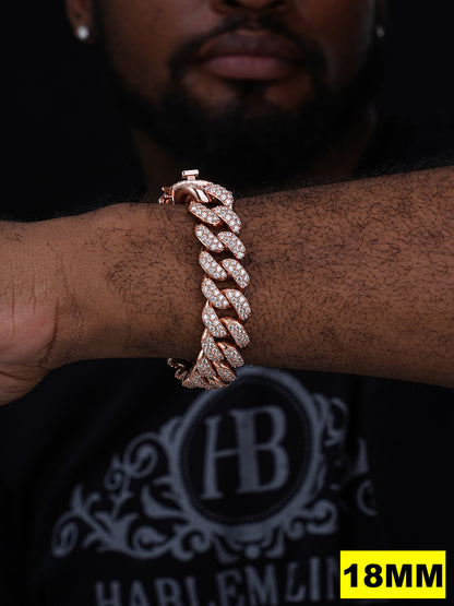 MOISSANITE Classic Miami Cuban Link Bracelet Iced Out - 14k Rose Gold Vermeil 925 Silver - 6mm-18mm - 7-8.5"