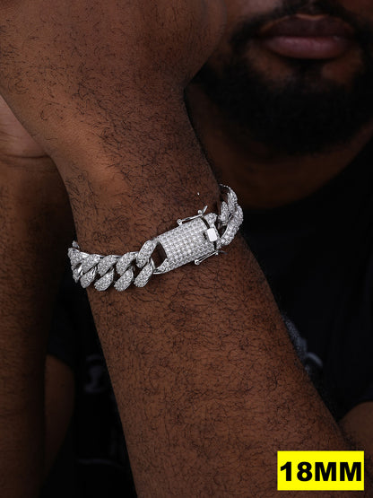 Classic Miami Cuban Link Bracelet Iced Out CZ Stones - 925 Silver - 6mm-18mm - 7-8.5"