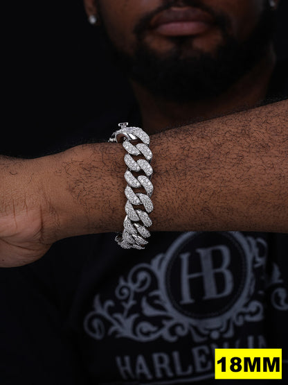 Classic Miami Cuban Link Bracelet Iced Out CZ Stones - 925 Silver - 6mm-18mm - 7-8.5"