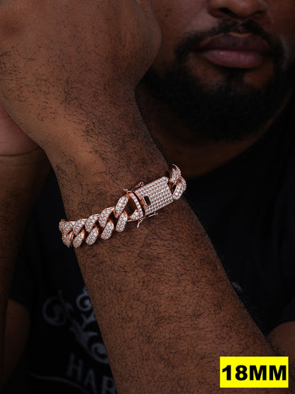 MOISSANITE Classic Miami Cuban Link Bracelet Iced Out - 14k Rose Gold Vermeil 925 Silver - 6mm-18mm - 7-8.5"