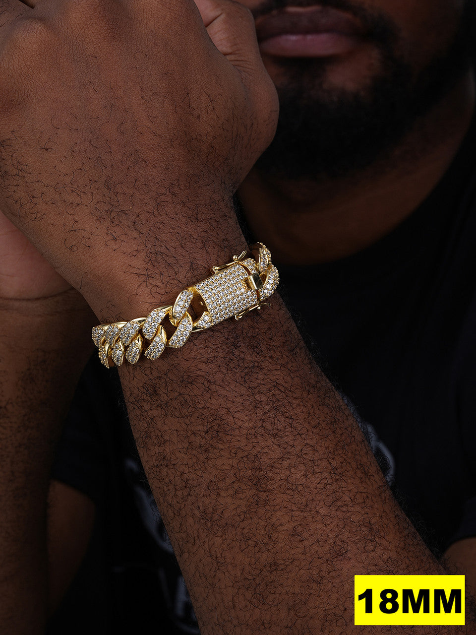 Real Miami Cuban Link Bracelet Iced MOISSANITE Out 14k Gold 925