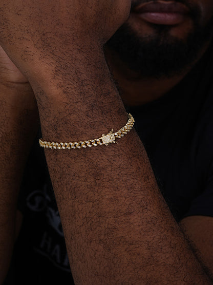 Baguette Miami Cuban Link Bracelet Iced Out CZ Stones - 14k Gold Vermeil 925 Silver - 6mm - 7"-8.5"