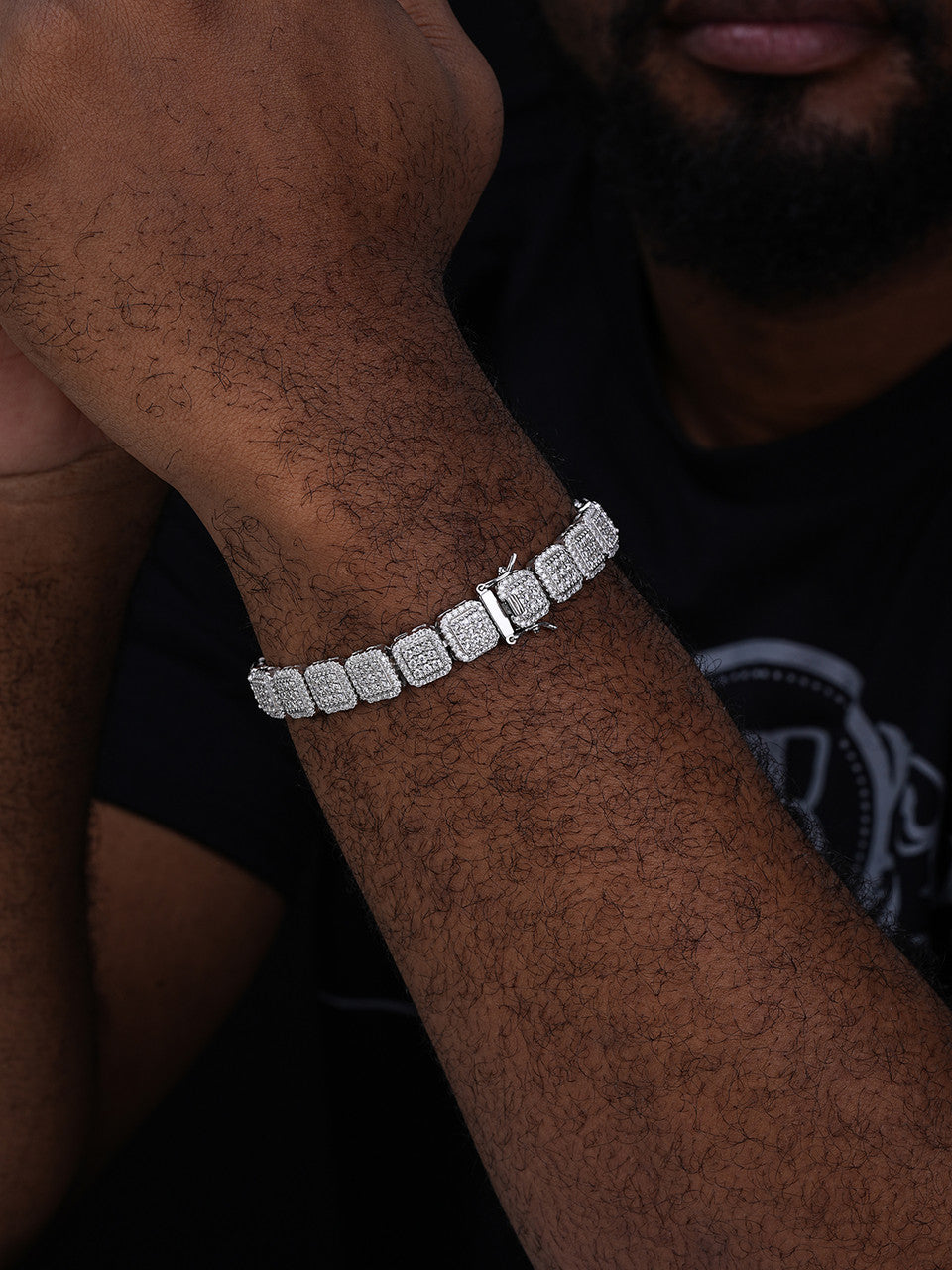 MOISSANITE Square Big Boy Link Chain Bracelet Iced Out - 925 Silver - 11mm - 7"-8.5"