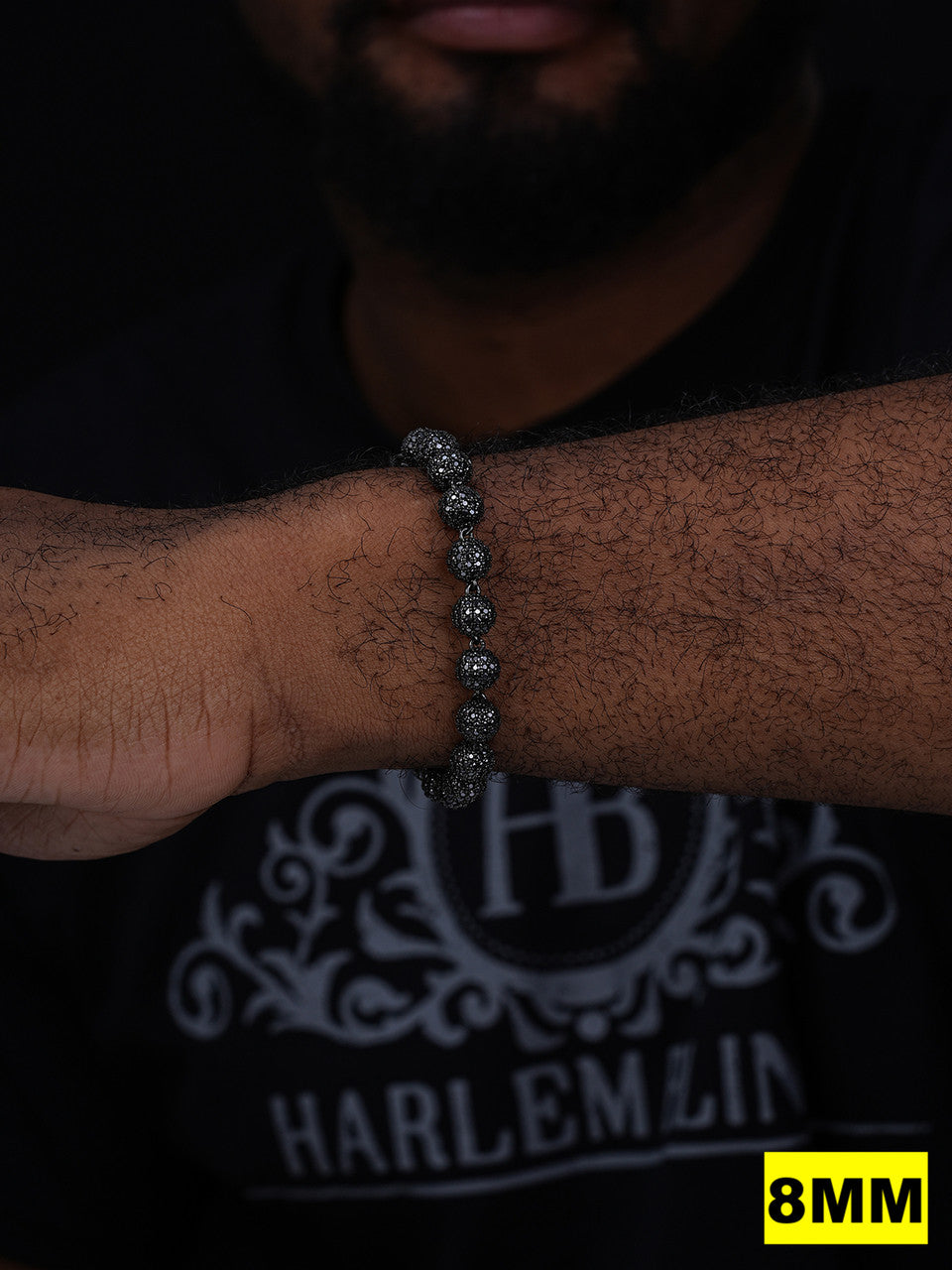 MOISSANITE Bead Ball Dogtag Necklace Chain - Black Rhodium Over 925 Silver - 4mm-10mm - 7.5"-8.5"