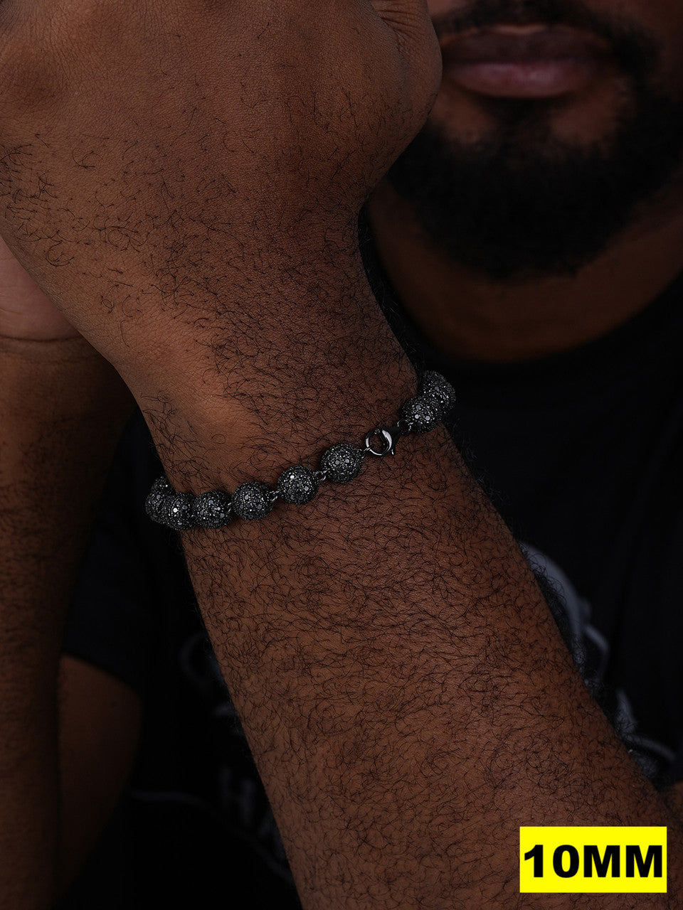 MOISSANITE Bead Ball Dogtag Necklace Chain - Black Rhodium Over 925 Silver - 4mm-10mm - 7.5"-8.5"