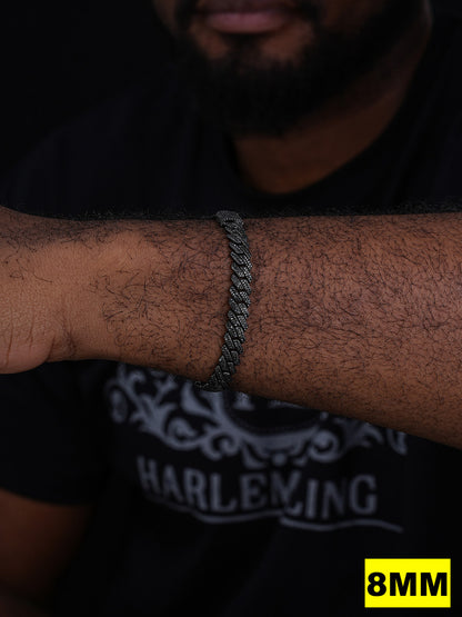 Black MOISSANITE #1 Bestseller Miami Cuban Link Prong Bracelet Iced Out - Black Rhodium Over 925 Silver - 8mm-16mm - 6" - 9"