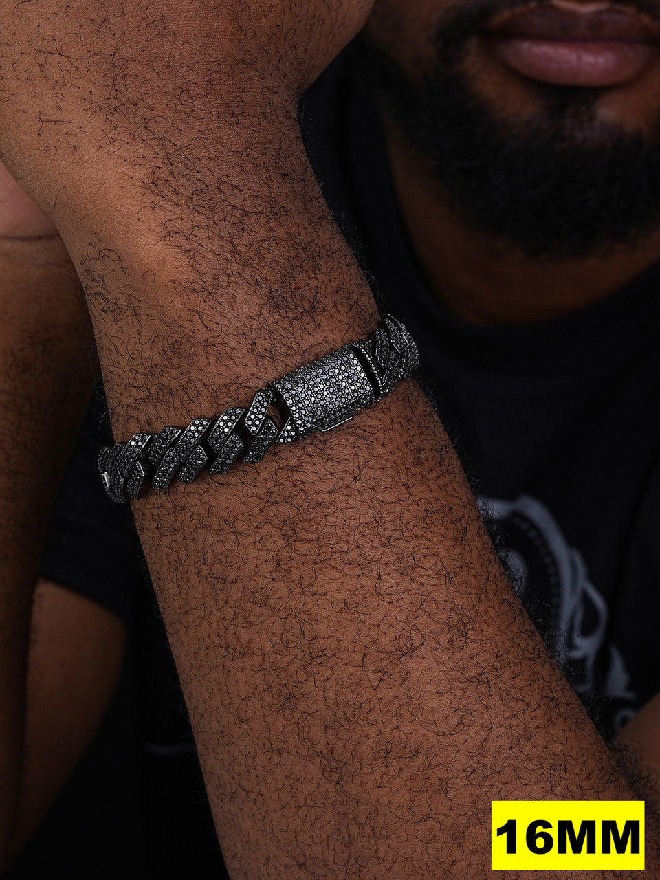 Black MOISSANITE #1 Bestseller Miami Cuban Link Prong Bracelet Iced Out - Black Rhodium Over 925 Silver - 8mm-16mm - 6" - 9"