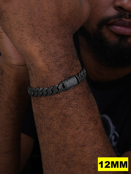 Black MOISSANITE #1 Bestseller Miami Cuban Link Prong Bracelet Iced Out - Black Rhodium Over 925 Silver - 8mm-16mm - 6" - 9"