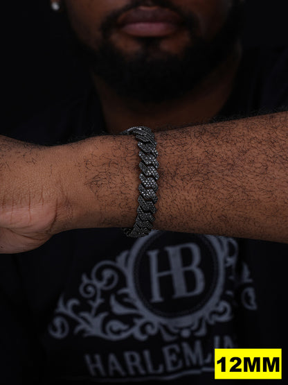 Black MOISSANITE #1 Bestseller Miami Cuban Link Prong Bracelet Iced Out - Black Rhodium Over 925 Silver - 8mm-16mm - 6" - 9"