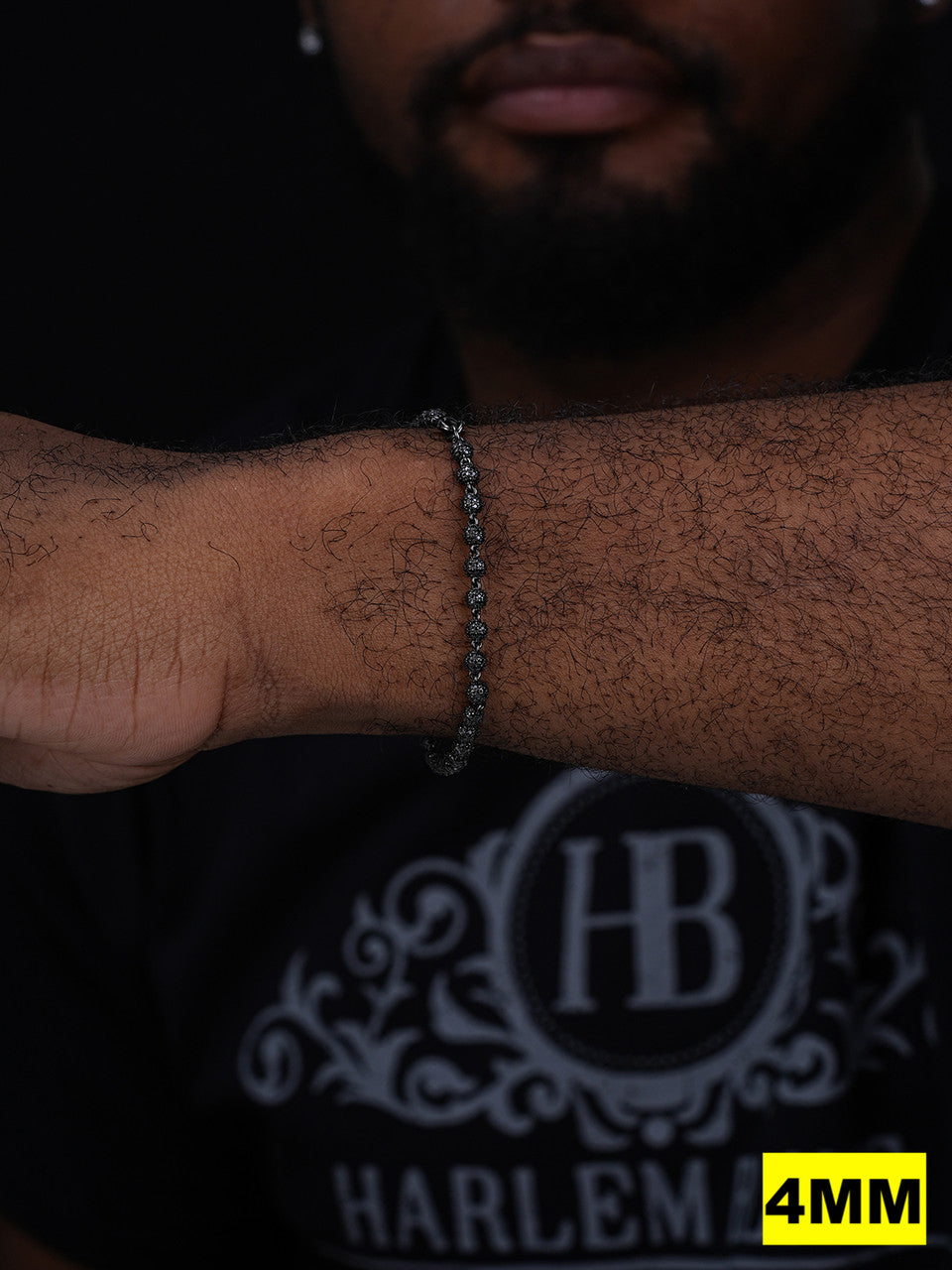 MOISSANITE Bead Ball Dogtag Necklace Chain - Black Rhodium Over 925 Silver - 4mm-10mm - 7.5"-8.5"