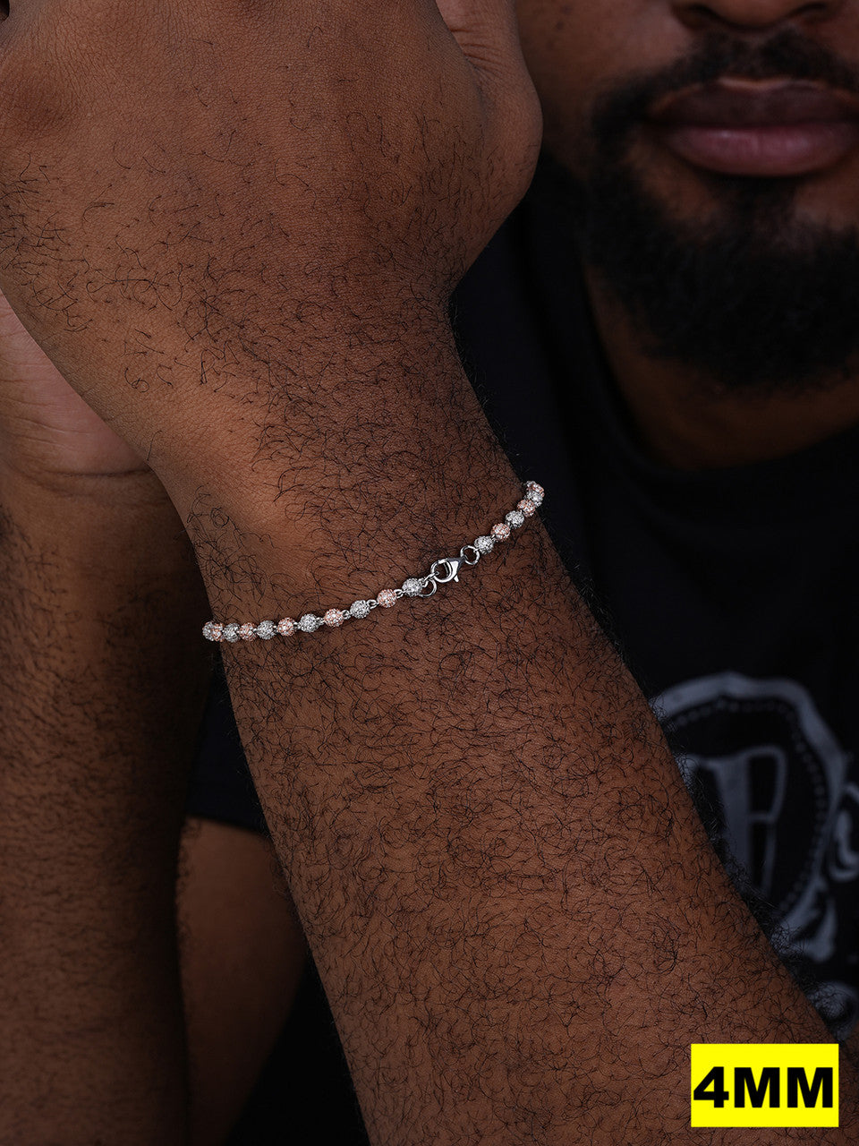 MOISSANITE Bead Ball Dogtag Necklace Chain - Rose Gold Vermeil & 925 Silver - 4mm-10mm - 7.5"-8.5"