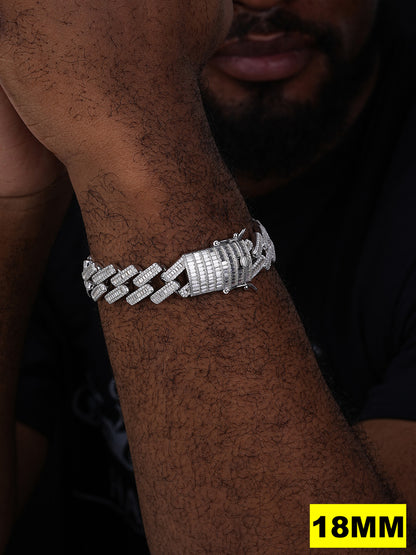 MOISSANITE Baguette Modern Prong Miami Cuban Link Bracelet Iced Out - 925 Silver - 12mm-22mm - 7"-8.5"