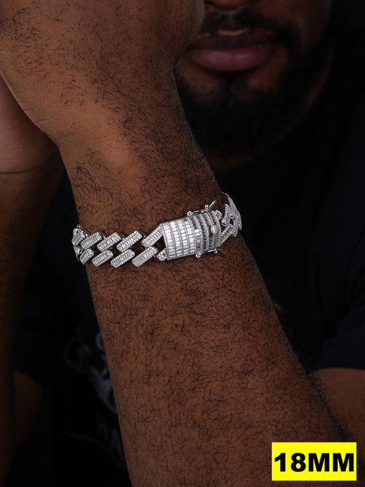 MOISSANITE Baguette Modern Prong Miami Cuban Link Bracelet Iced Out - 925 Silver - 12mm-22mm - 7"-8.5"