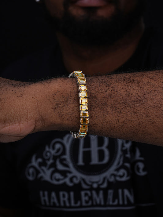 Yellow Canary MOISSANITE Emerald Cut Tennis Bracelet Iced Out - 925 Silver - 8mm - 7-8"