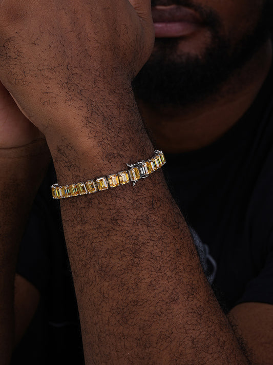 Yellow Canary MOISSANITE Emerald Cut Tennis Bracelet Iced Out - 925 Silver - 8mm - 7-8"