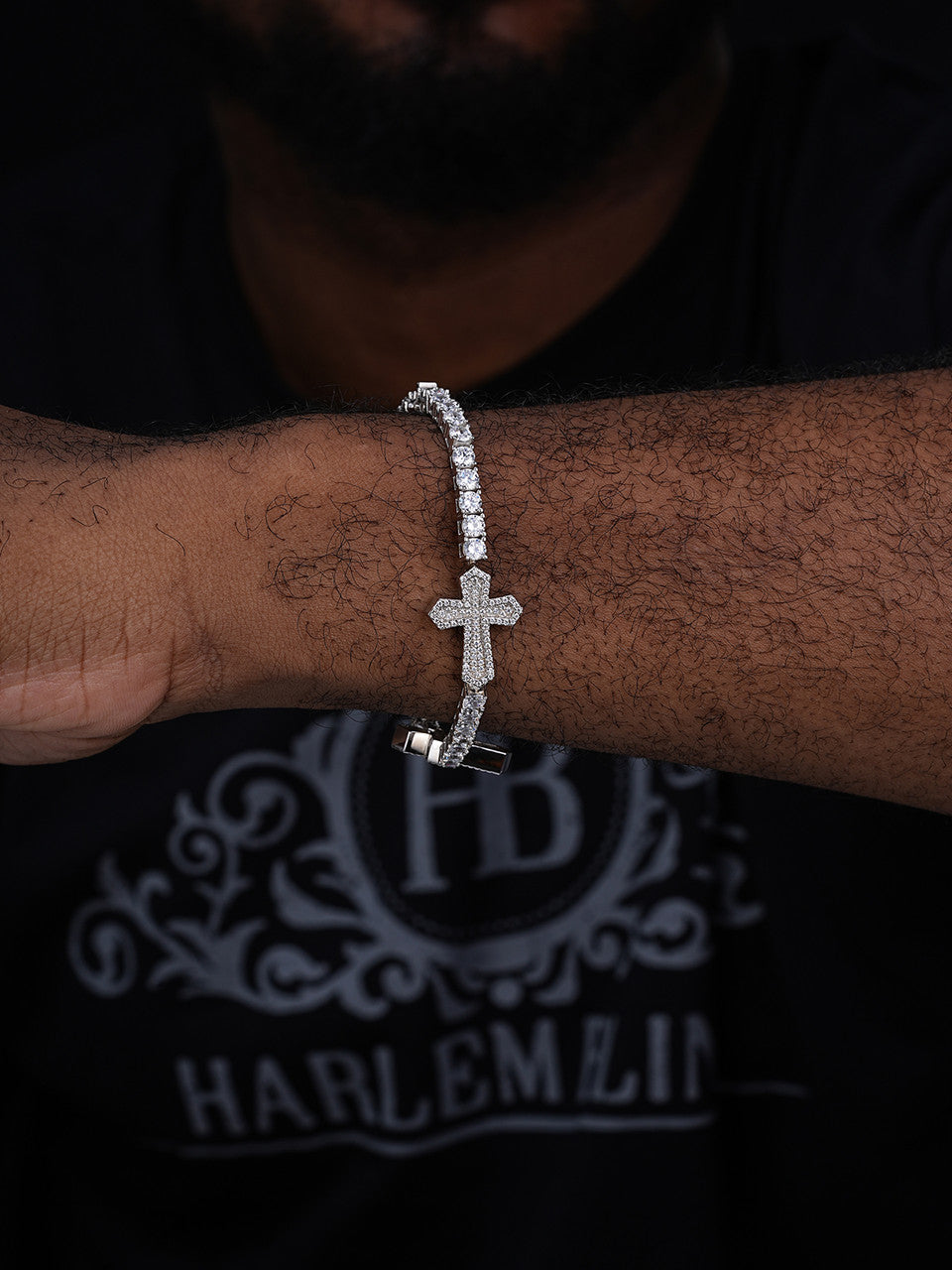 Cross Tennis Bracelet Iced Out CZ Stones - 925 Silver - 4mm - 6"-8.5"