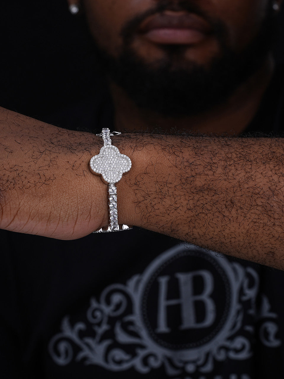 Large Clover Tennis Bracelet Iced Out CZ Stones - 925 Silver - 4mm - 6"-8.5"