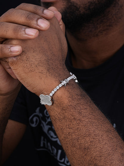 MOISSANITE Large Clover Tennis Bracelet Iced Out - 925 Silver - 4mm - 6"-8.5"