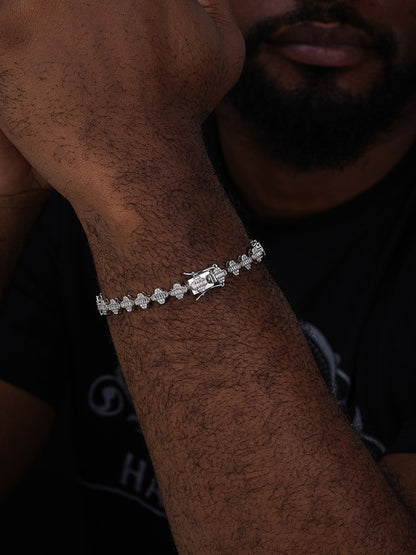 Graduated Baguette Clover Bracelet Iced Out CZ Stones - 925 Silver - 12mm - 6"-8.5"