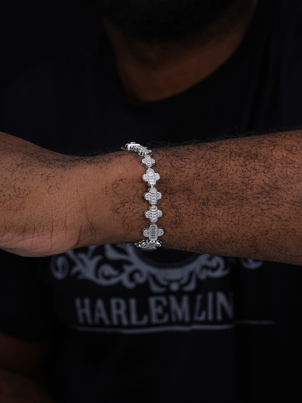 MOISSANITE Graduated Baguette Clover Bracelet Iced Out - 925 Silver - 12mm - 6"-8.5"