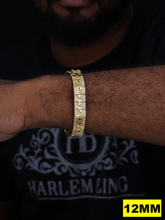 MOISSANITE Classic Nugget Bracelet Iced Out - 14k Gold Vermeil 925 Silver - 14k Gold Vermeil 925 Silver - 8mm-16mm - 7"-8.5"