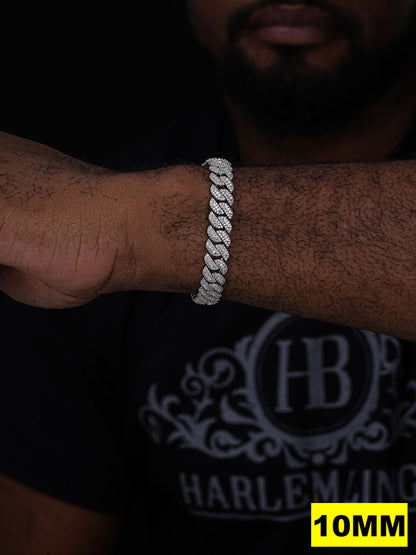 3D Miami Cuban Link Prong Bracelet Iced Out - 925 Silver - 10mm-14mm - 7-9"
