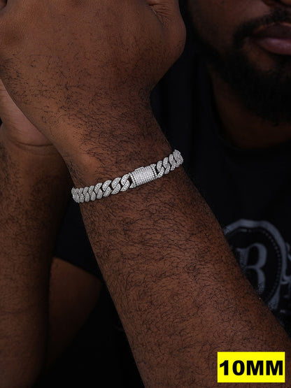 3D Miami Cuban Link Prong Bracelet Iced Out - 925 Silver - 10mm-14mm - 7-9"