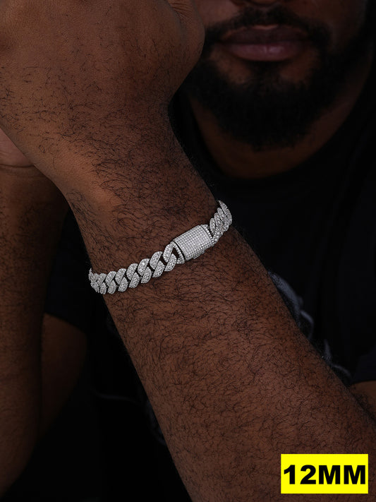 3D Miami Cuban Link Prong Bracelet Iced Out - 925 Silver - 10mm-14mm - 7-9"