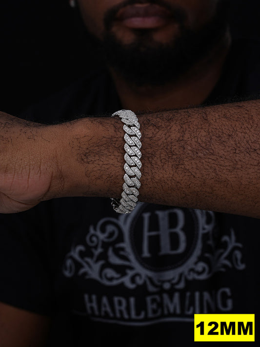 3D Miami Cuban Link Prong Bracelet Iced Out - 925 Silver - 10mm-14mm - 7-9"
