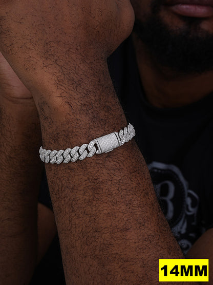 3D Miami Cuban Link Prong Bracelet Iced Out - 925 Silver - 10mm-14mm - 7-9"
