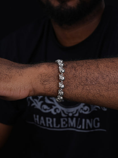 MOISSANITE Custom Skull Link Death Bracelet - 925 Silver - 9.5mm - 7.5"-8.5"