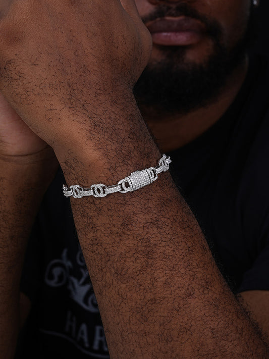 MOISSANITE Double C Custom Link Bracelet Iced Out - 925 Silver - 10mm - 6.5"-8"