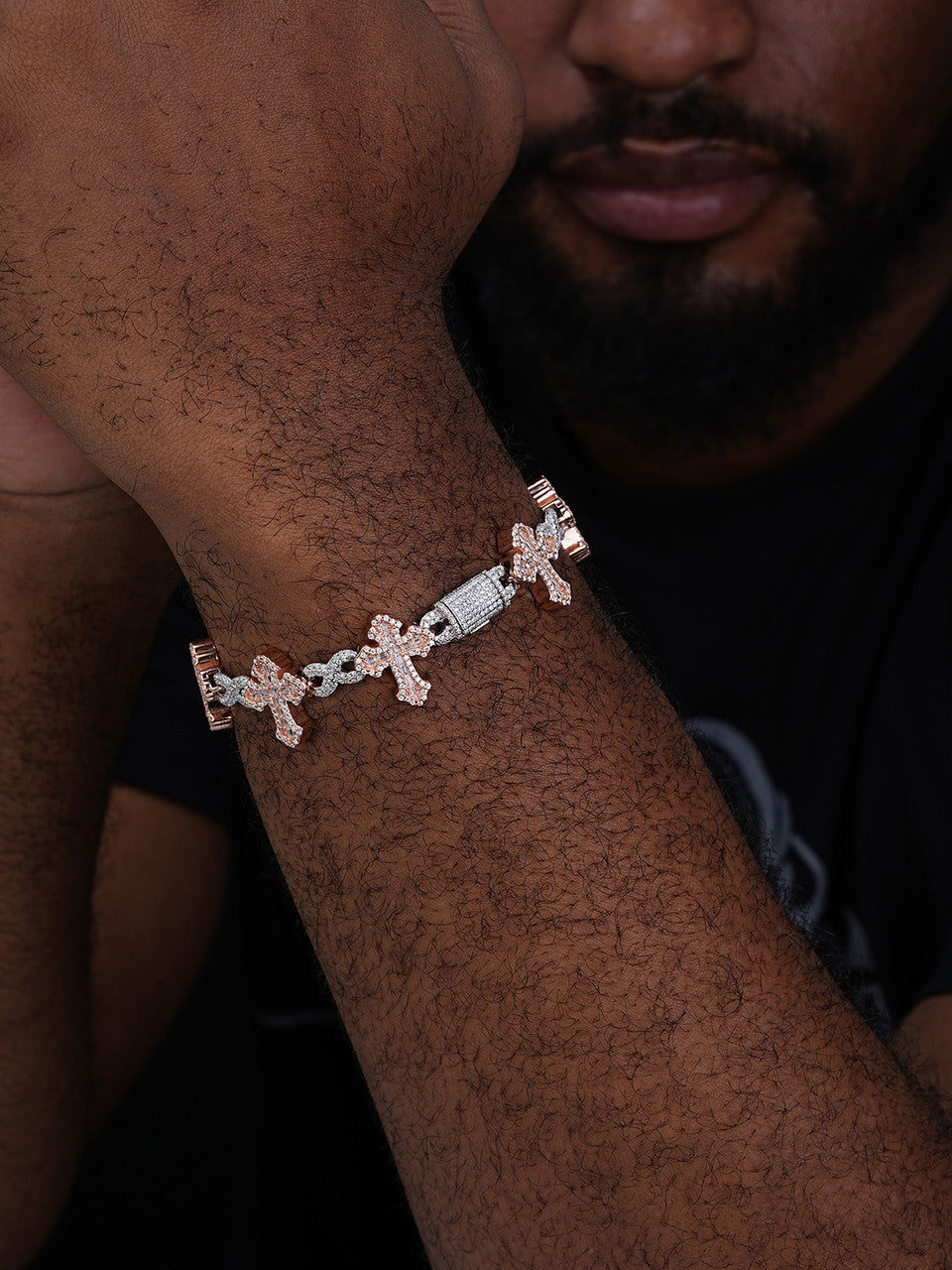 MOISSANITE Gothic Cross Infinity Link Bracelet Iced 925 Silver