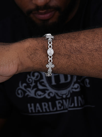 MOISSANITE Eternity Evil Eye Gothic Cross Link Bracelet Iced Out - 925 Silver - 14mm - 7.5"-8.5"