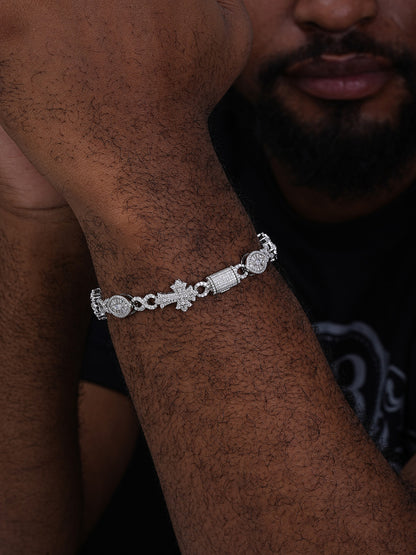 MOISSANITE Eternity Evil Eye Gothic Cross Link Bracelet Iced Out - 925 Silver - 14mm - 7.5"-8.5"