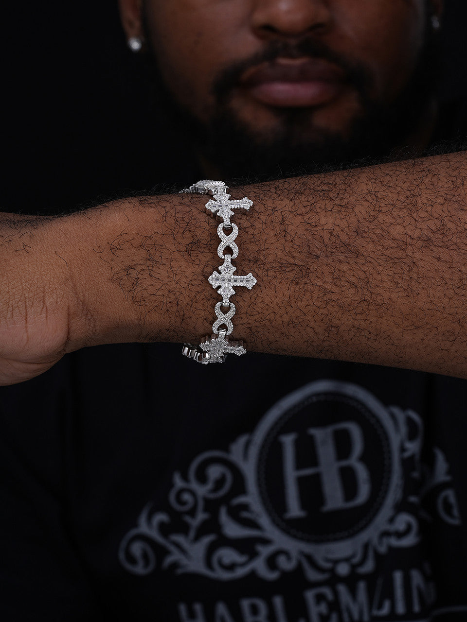 MOISSANITE Eternity Gothic Cross Link Bracelet Iced Out - 925 Silver - 20mm - 6.25"-8.25"